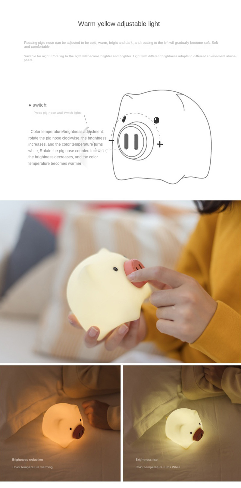 cute pig emotion night light 6